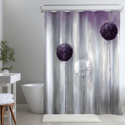 Purple Allium Flowers – Botanical Home – Polyester Shower Curtain, Dye Sublimation Print, 71" W × 74" L