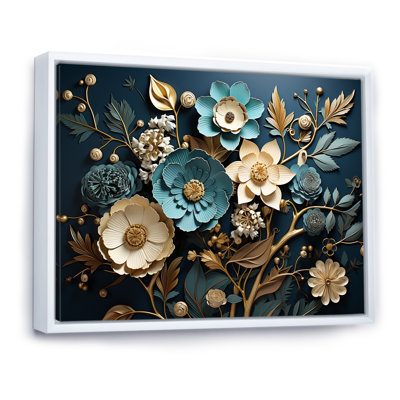 Bleu et or, charmante fleur printanière élégance I - Fleurs, art mural