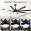 Ventilateur de plafond noir mat 52 pouces avec lumière - 8 pales en ABS, lumière DEL à 3 couleurs à intensité variable de 18 W, pour le salon et la chambre à coucher
