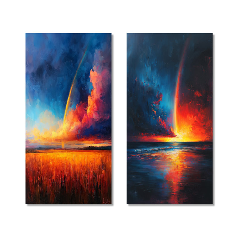 Rainbow in the Summer Storm I - Ensemble de 2 décorations murales en métal bleu bohème, 40" H x 40" W