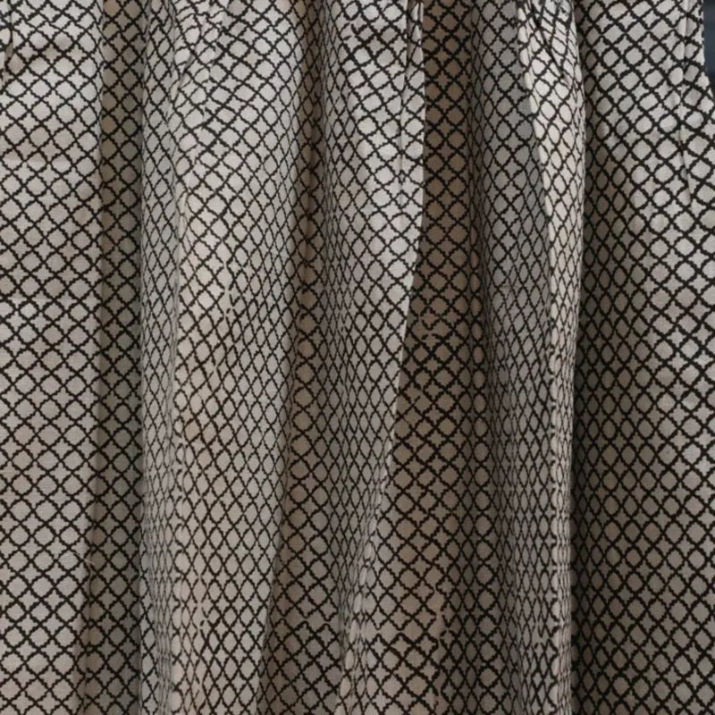 Fabdivine Black Soft Pure Linen Drapes Block Print, Pleated Pinch Curtain for Blackout Room Darkening, Home Décor Bedroom, Kitchen or Office, Kabutar Jaal