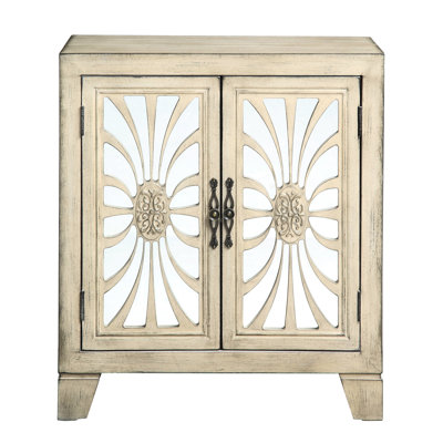 Console rectangulaire avec finition blanche antique et portes en miroir au design élégant