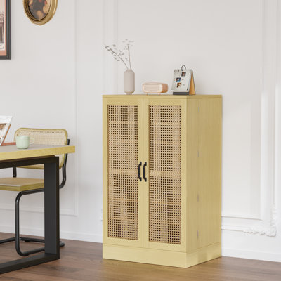 Rattan Kitchen Storage Cabinet With 2 Doors And Adjustable Shelves Pantry Cabinet by Bay Isle Home