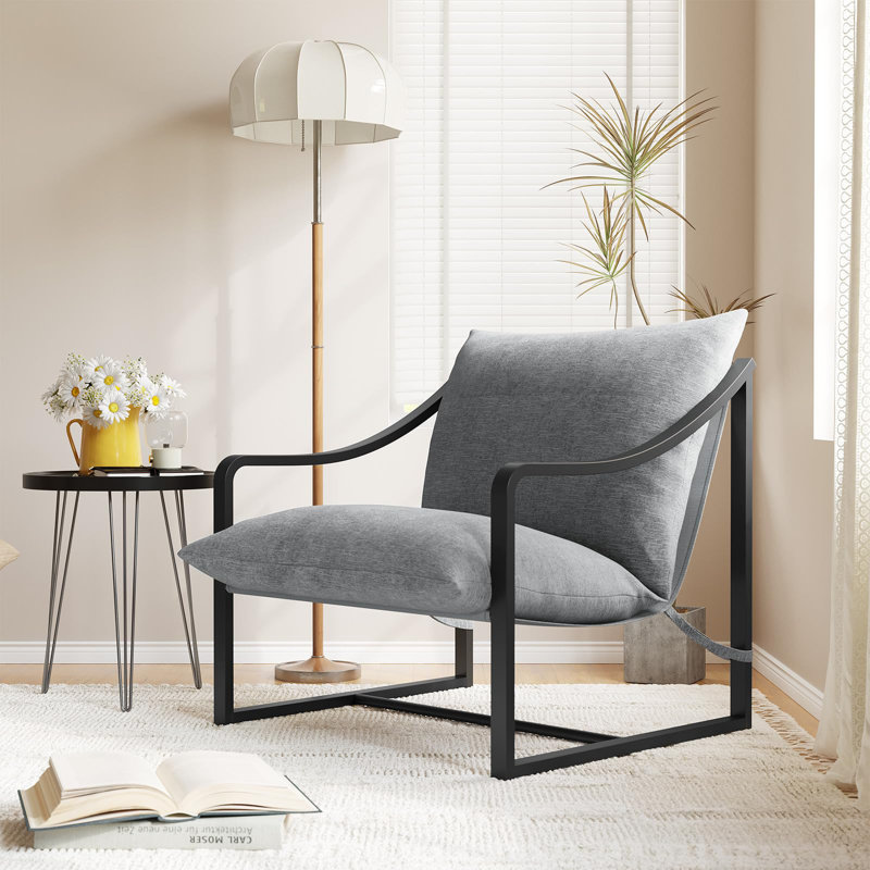 Fauteuil d'appoint moderne, fauteuils de salon en tissu confortable avec structure en métal robuste, fauteuil de lecture, 1