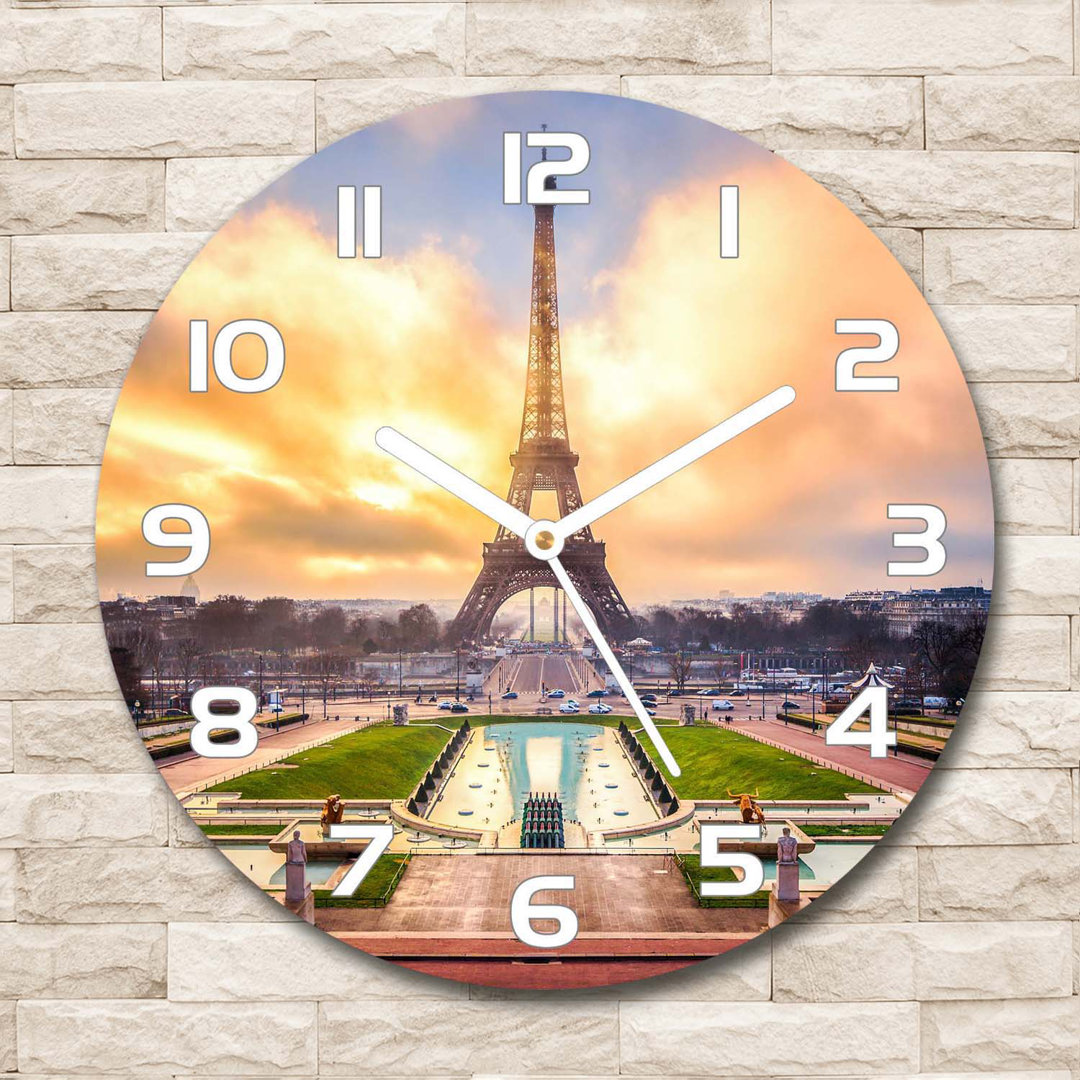 Wanduhr Eiffel Tower aus Glas 30 cm Geräuschlos