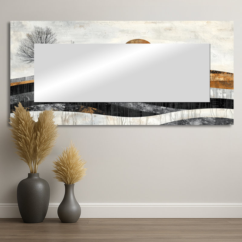 «Cow Into A Bold Farm Landscape I», art mural décoratif en forme de paysage - imprimé sur métal, 28 po x 60 po