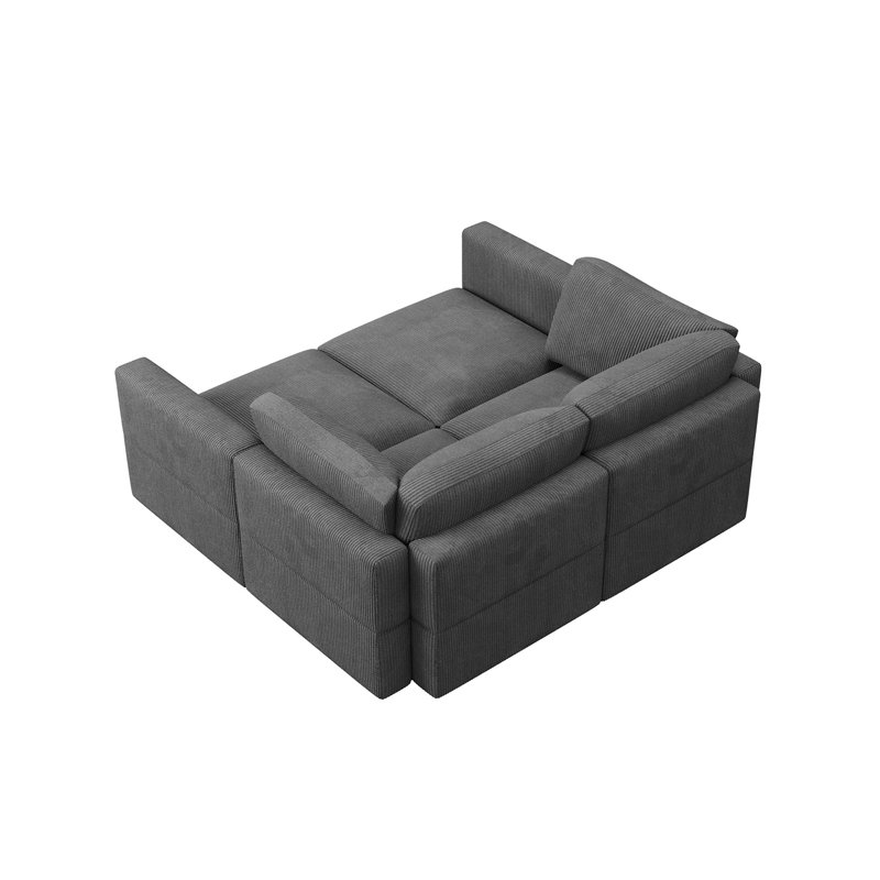 Canapé modulaire en velours côtelé Bouley, Velours côtelé gris