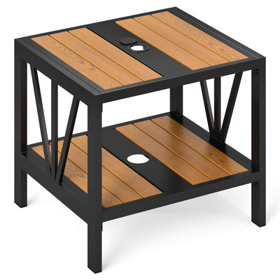  2PCS Outdoor Side Table 2-Tier Coffee End Table w/ 1.57'' Umbrella Hole Storage Shelf