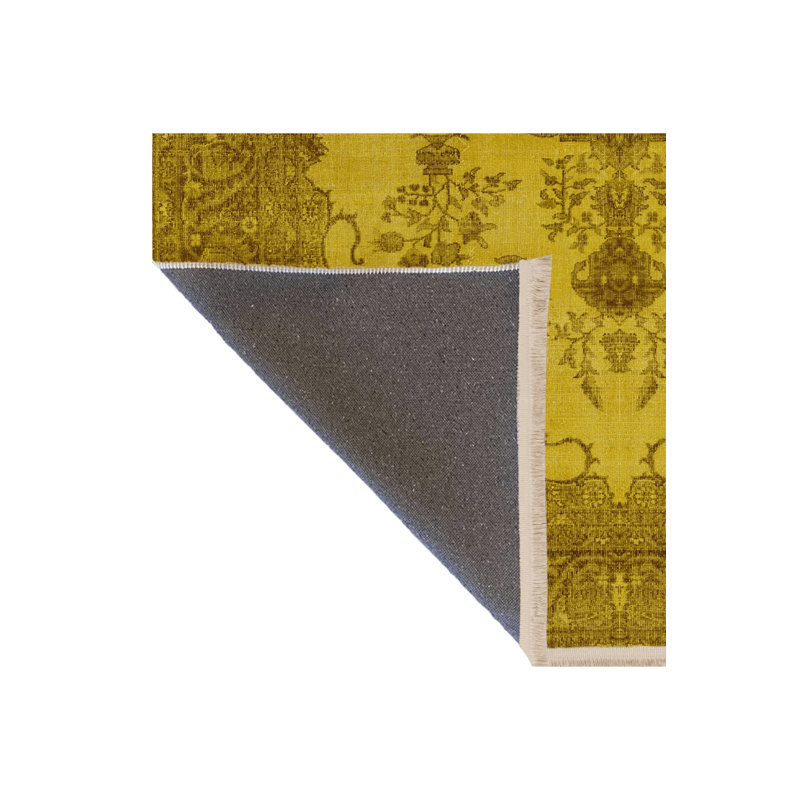 Tapis décoratif rétro à motif jaune, Tapis de couloir 3 pi 3,37 po x 6 pi 6,74 po