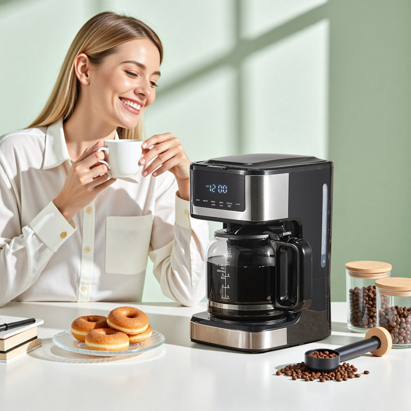 Cafetière programmable de 12 tasses - Machine à café filtre avec infusion régulière et puissante, fonction café glacé, pour la maison et le bureau