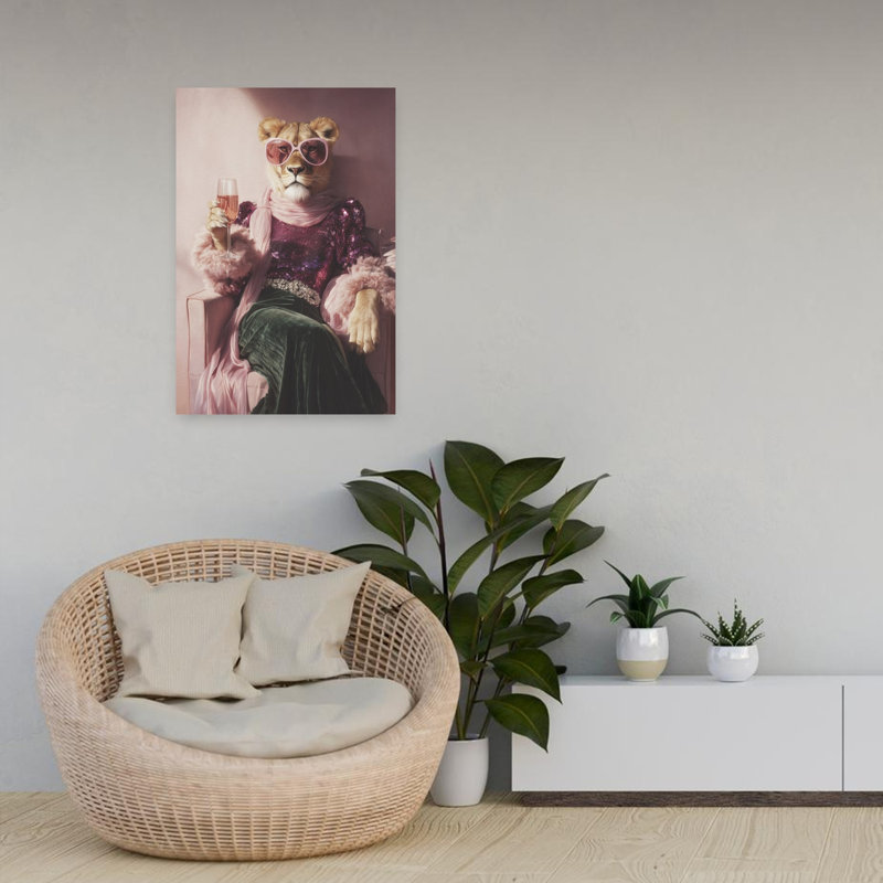Contemporary Art Surreal Contemporary Cat Lion Art, 24" H x 16" W