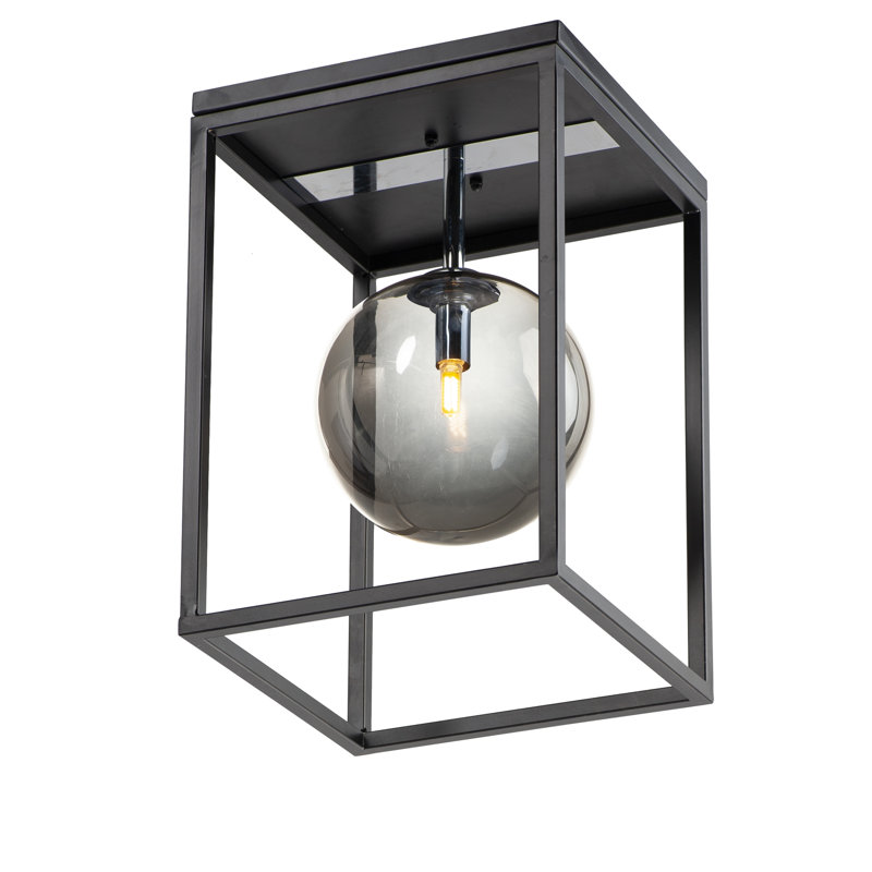 Oakhaven Glass Flush Mount, Black/Polished Chrome, Smoke