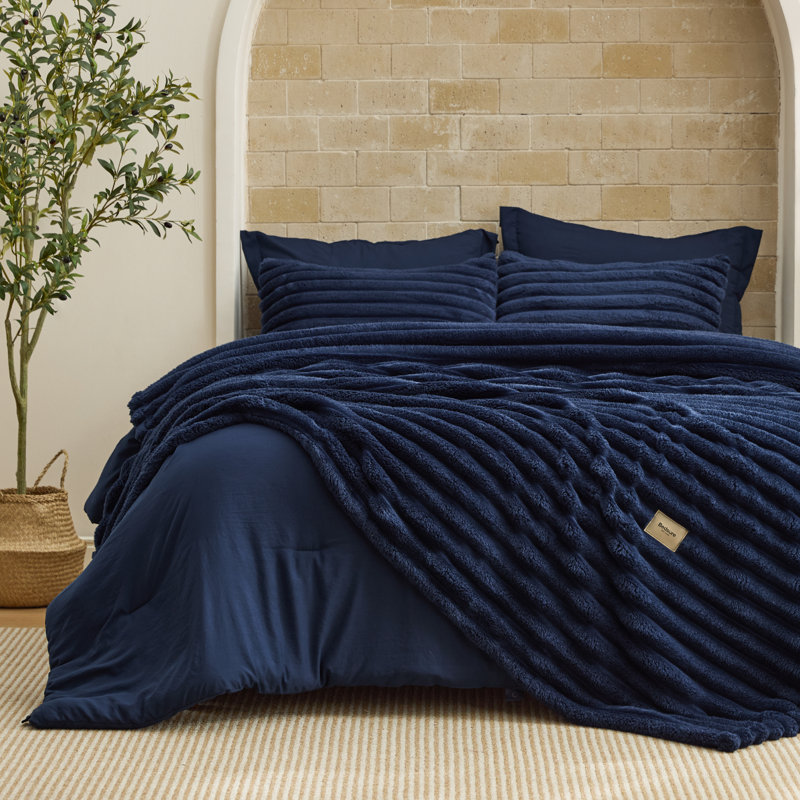 Bedsure Queen 2-in-1 Comforter Set with Detachable Fluffy Blanket – Pageant Blue SnapTech Design Bed-in-a-bag, All-Season Bedding Set(Set of 6)