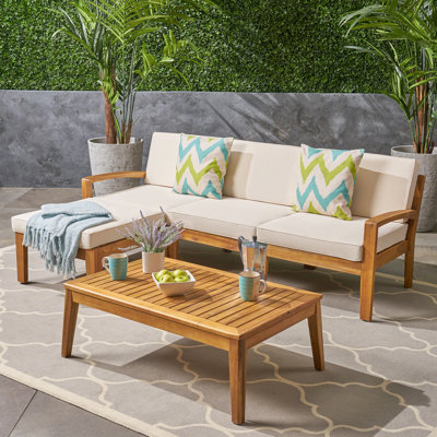 Wood Outdoor Sectional With Transitional Style And Water- Features L Shape Patio In Fabric