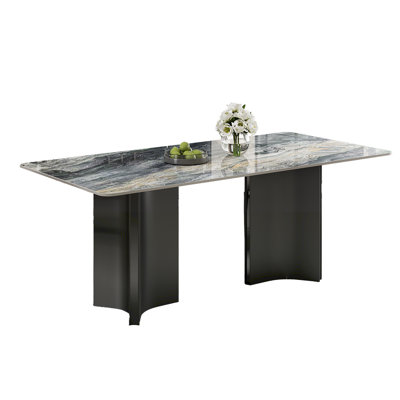 Modern 63" Sintered Stone Dining Table with Stainless Steel Base, Rectangular Kitchen & Dining Table with Load Bearing Wood Panel, Easy Assembly, for Dining Room, Living Room, Kitchen