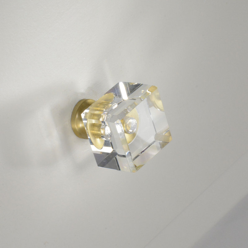 Poignée carrée 1 po Elegance, Transparent / laiton satiné