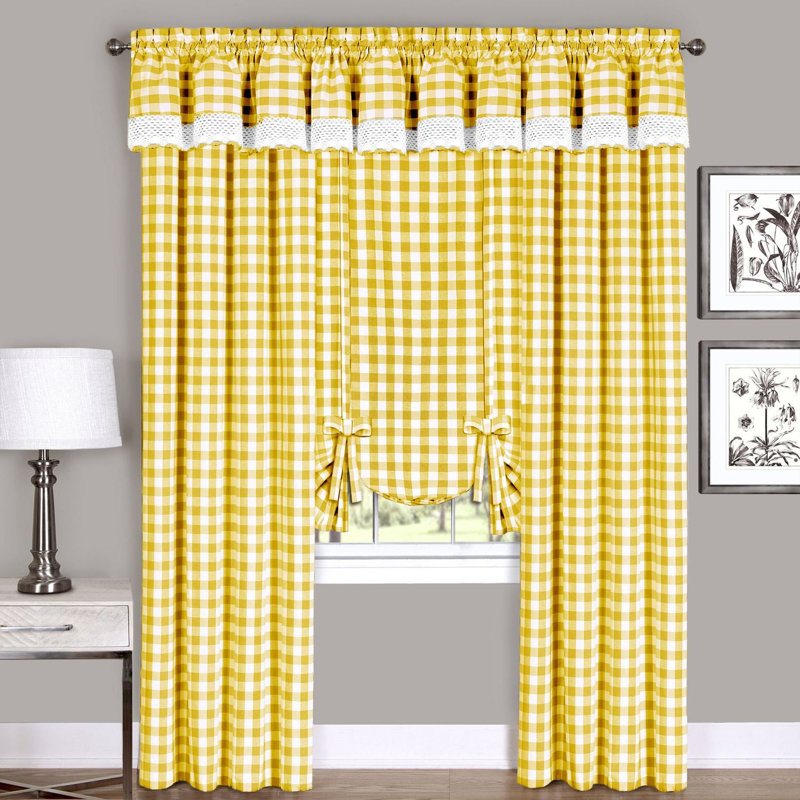 Aerilyn Buffalo Plaid Checkered Gingham Farmhouse Extra Long Window Curtain Panel, Yellow, 42" W x 95" L