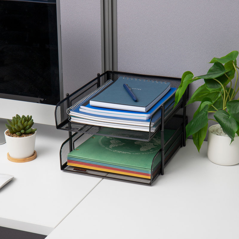 Mind Reader Stackable Paper Tray, Desktop Organizer, File Storage, Office, Metal Mesh, 10.5"L x 13.25"W x 7.5"H, 2-Piece