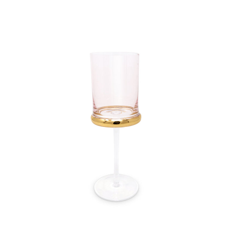 Verres à eau colorés avec anneau doré et tige transparente, 6 pièces, Rose, 12 oz