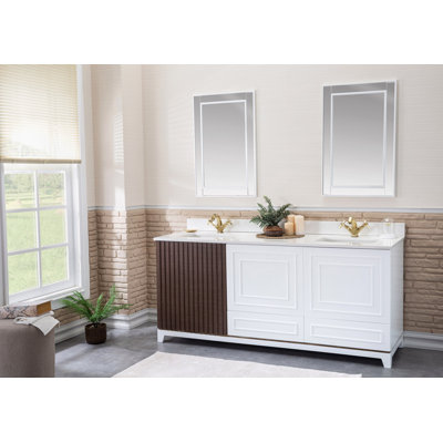 70.74000000000001'' Double Bathroom Vanity with White Quartz Top