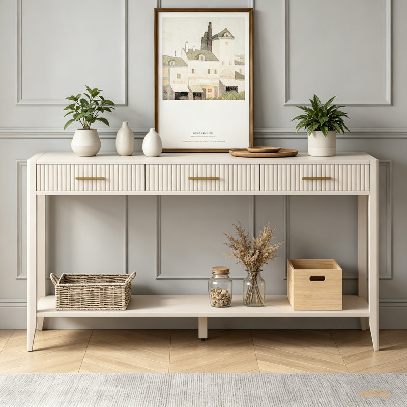 La grande taille de 60 pouces offre un grand espace de présentation et de rangement, Beige