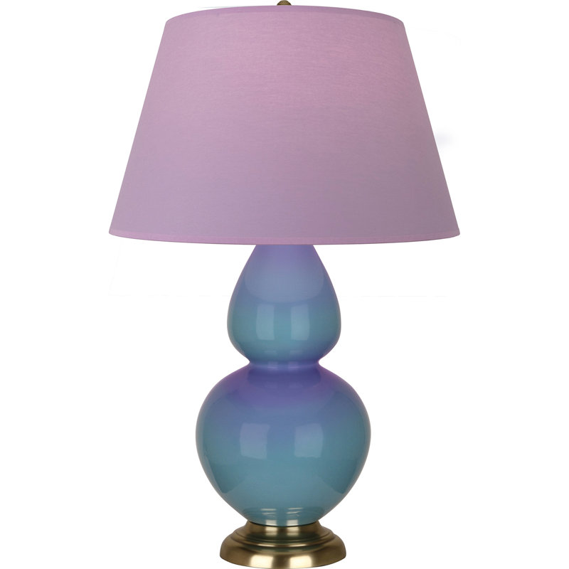 Lampe de table double gourde en céramique, Lavande / prune, Bleu acier émaillé / laiton, Laiton