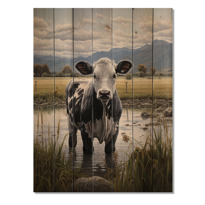 Vache solitude II sur bois, H 40 po x l 30 po x P 0,78 po