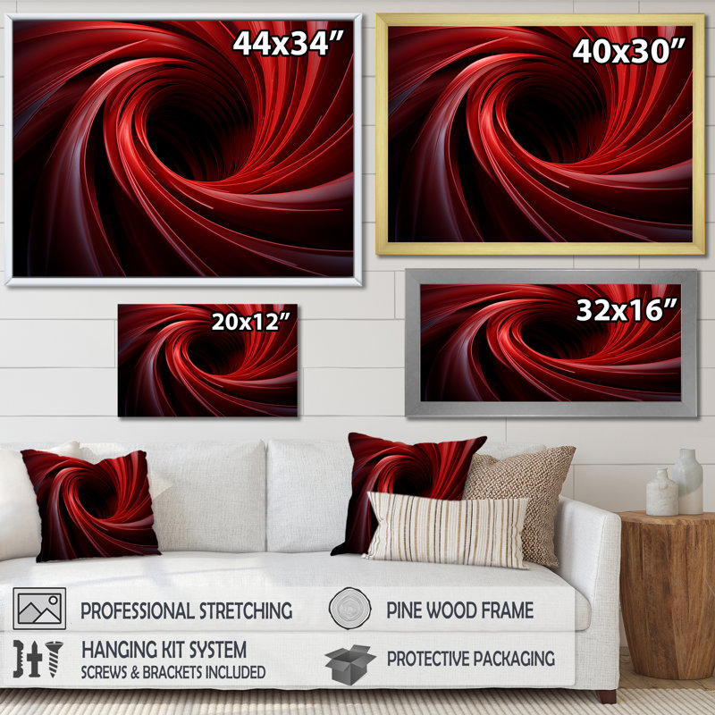 Red Abstract Spiral Dreamscape II - Abstract Spirals Wall Art, 30" H x 40" W x 1.5" D, Wrapped Canvas