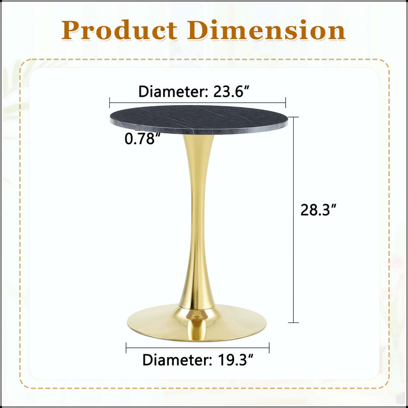 Table de salle à manger 23,6 po Mid-Century, Grey / Gold, Metal