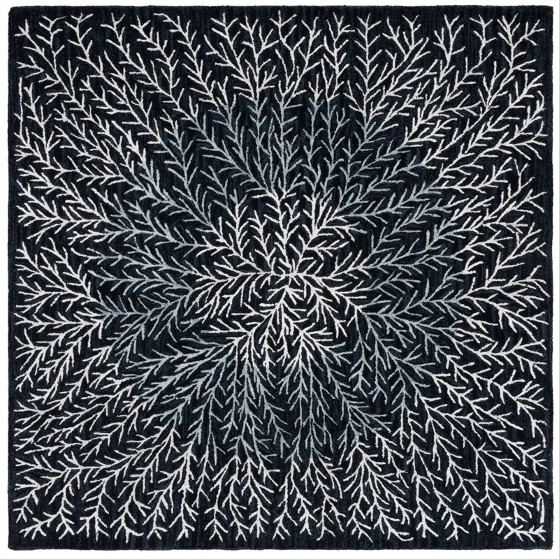 Soho Hand Tufted Wool/Cotton/Viscose Floral Rug in Black/Ivory, Square 6'