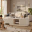 Table basse extensible blanche moderne avec rangement - Table de salon ovale luxueuse et légère (forme étirée / contractée de 47,24 po à 61 po)