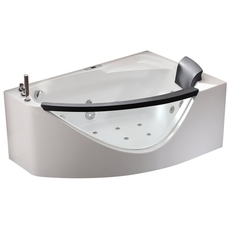59'' White Acrylic Corner Whirlpool Bathtub with Glass Panel