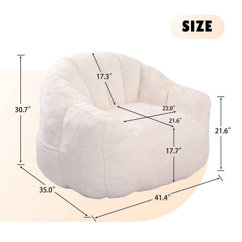 Bean Bag Chair, White Faux Fur