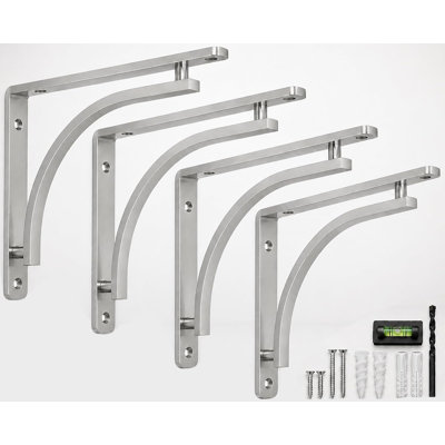 Classic Shelf Bracket Set by Balin Designs (Chrome) for 10 inch - 12 inch Mantel Shelves L Brackets – Heavy Duty Decorative Metal Supports – Easy Installation with Hardware Included - Set of 4