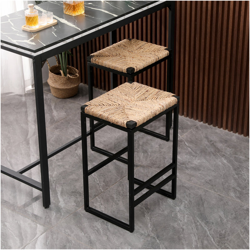 Ensemble de 2 tabourets de bar en jacinthe d'eau tissés pour comptoir de cuisine avec tabourets sans dossier en jacinthe d'eau avec repose-pieds (jacinthe d'eau sans dossier)