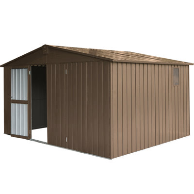 Outdoor Shed With Galvanized Steel, 11'X 9', Windows, Lockable Door, 630Cu.Ft., Brown Garden 9' Steel Frame &