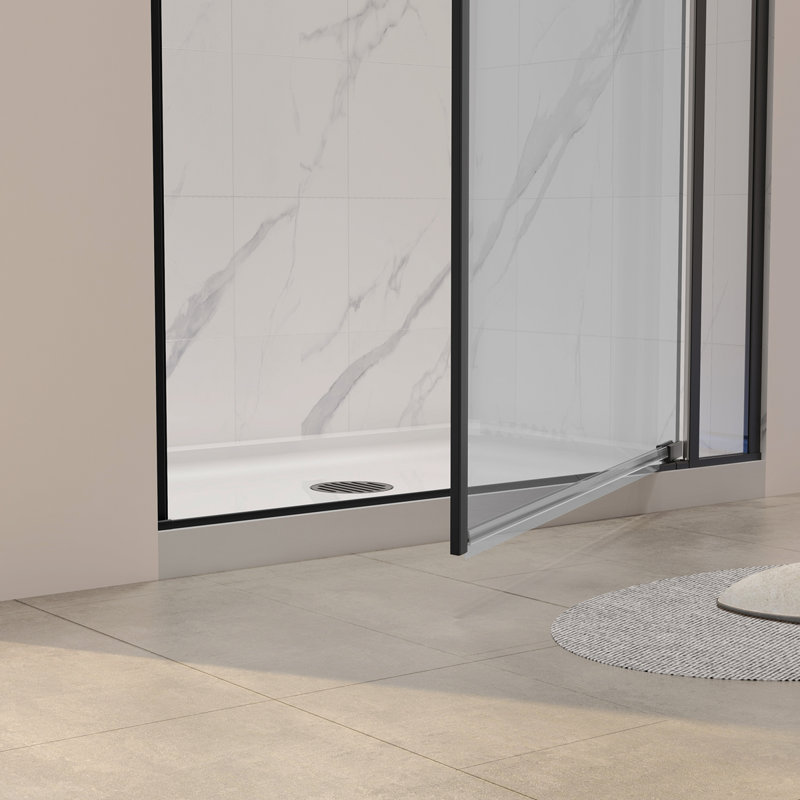 32-36"W X 72"H Left And Right Opening Universal Pivot Shower Door, Open Outside, With 1/4" And 5/16" Tempered Glass And Matted Black Finish