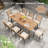 Outdoor Dining Table With Acacia Wood Tabletop & Metal Legs Umbrella Hole-1282317750