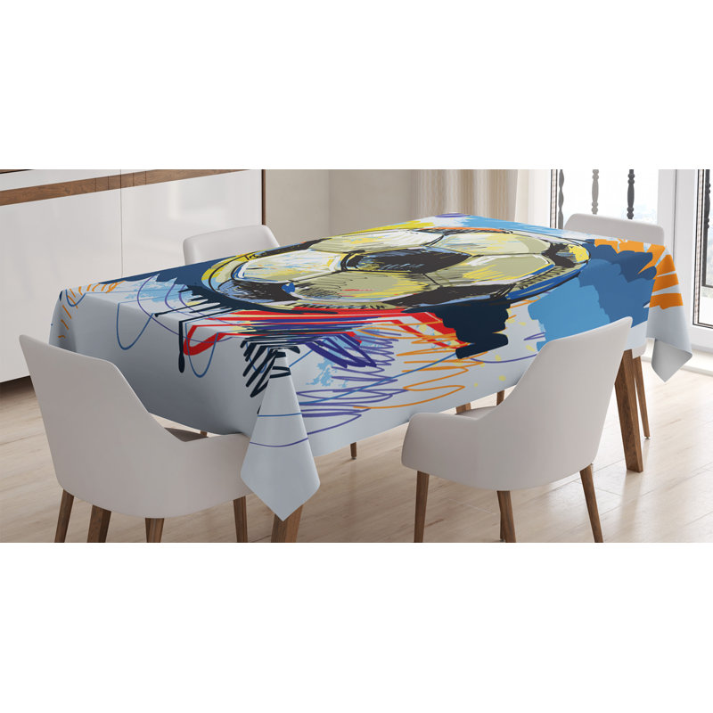 Ambesonne Soccer Tablecloth, Spherical Soccer Ball Illustration With Colorful Distressed Details In Motion Art, Rectangular Table Cover For Dining Room Kitchen Decor, 52" X 70", Multicolor