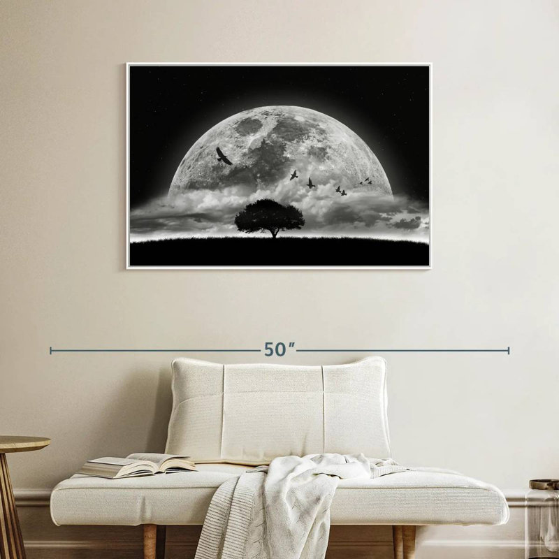 Lune fantastique, Cadre flottant blanc, 40 po x 27 po