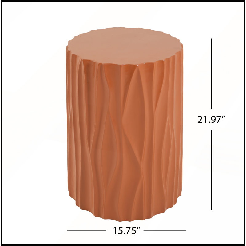Table d'appoint cylindrique en MGO, texture terracotta ondulée, préassemblée, capacité de 30 kg, pour intérieur et extérieur, avec tabouret.