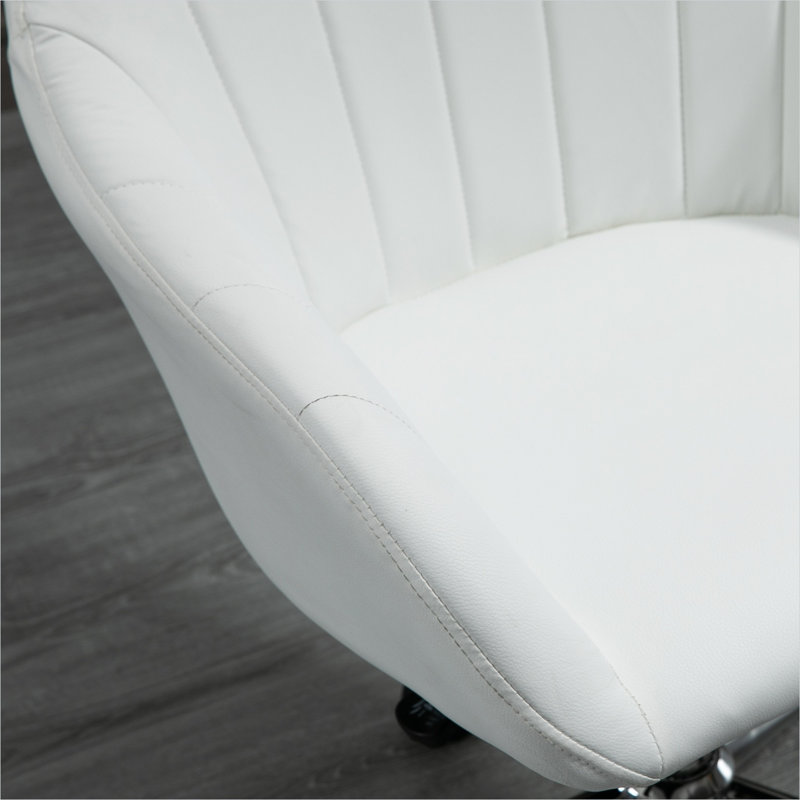 Bureau de design réglable en similicuir blanc avec structure en métal et siège pivotant, 23,4 cm