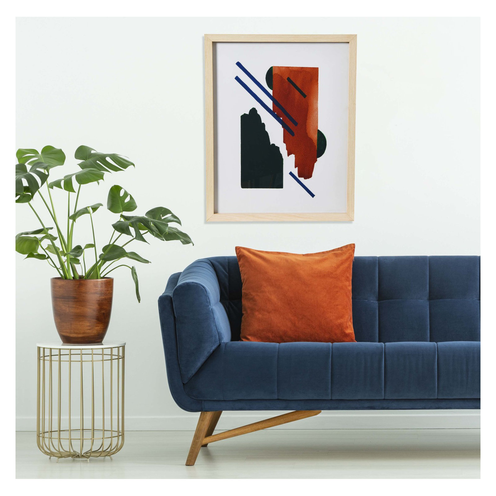 Fischert Abstract Geometric Print with Solid Wood Frame and Glass Cover