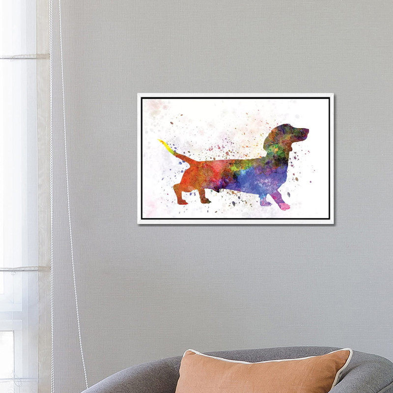 Short Haired Dachshund by Paul Rommer - Painting on Canvas, White Framed, 66.04 cm H x 45.72 cm W