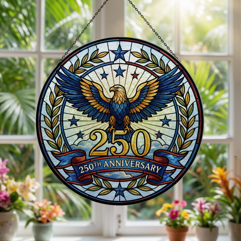 Panneau de fenêtre en verre pour décoration intérieure Eagle Stars USA 250th Anniversary - H 12 po, H 12 po