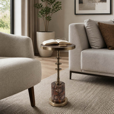 Table d'appoint ronde en métal à colonnes superposées, de style moderne, pour salon - Table d'appoint contemporaine au profil étroit, idéale à côté du canapé - 58 cm, bronze et brun