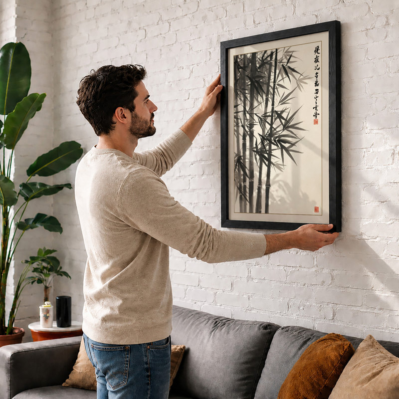 Bamboo in Ink Japandi - Framed Print, Unframed, A2 - 59.4 x 42.0 cm