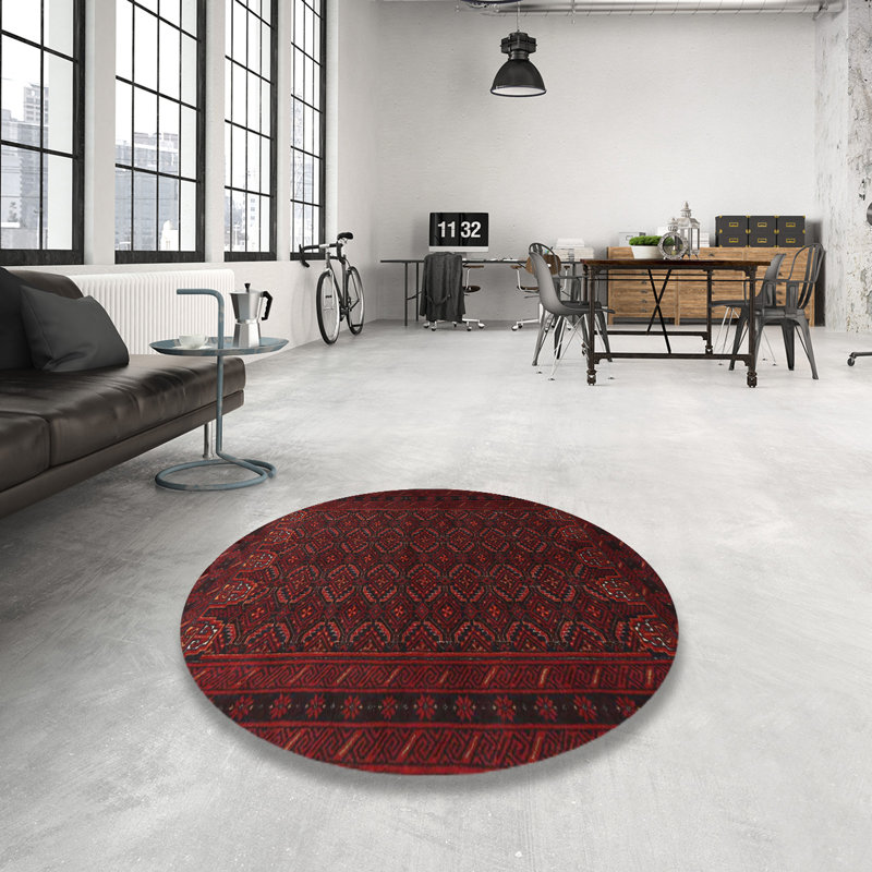 Tapis traditionnel rouge / brun / noir Adells, Rond 3 pi