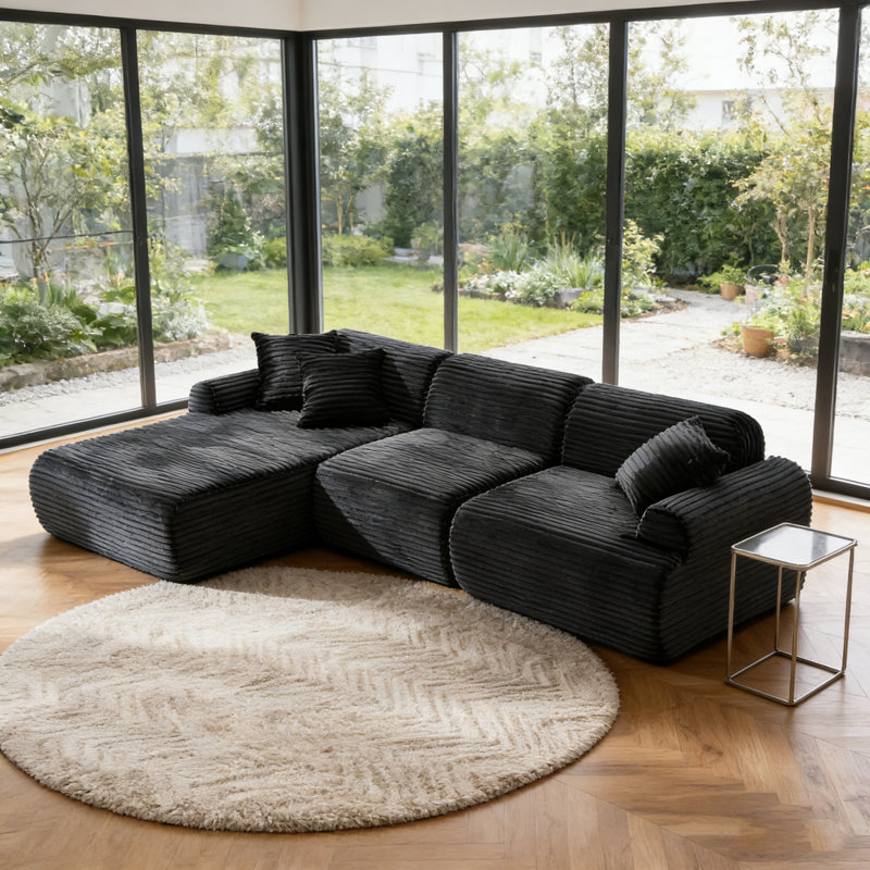 Canapé modulaire 105 po, canapé désossé, canapé compressé, amovible et lavable, housse de canapé remplaçable, tissu d'ameublement texturé tissé moderne, conception convertible en forme de L pour le salon