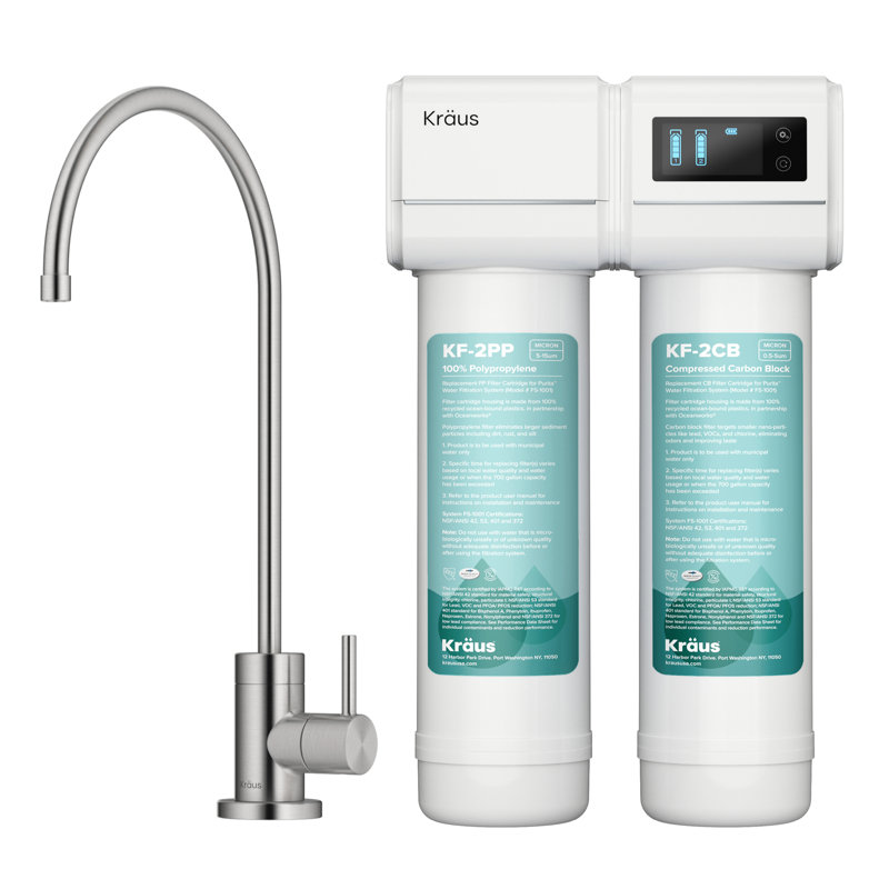 KRAUS Purita 2-Stage Under-Sink Filtration System With Single Handle Drinking Water Filter Faucet, Stainless Steel